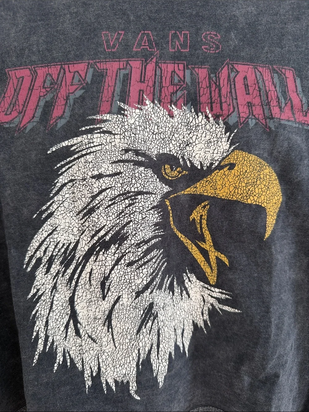 Vans Washed Black Eagle Graphic Crop Tee Size Small (Over-sized)